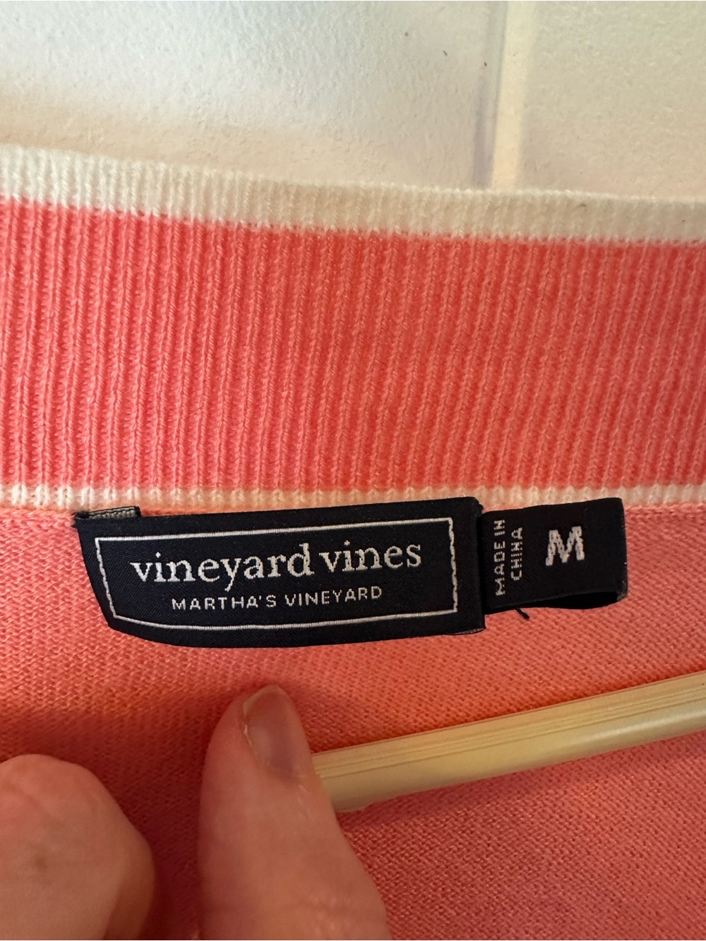 Vineyard Vines Coral V‑Neck Sweater with White Trim cotton - Picture 5 of 6